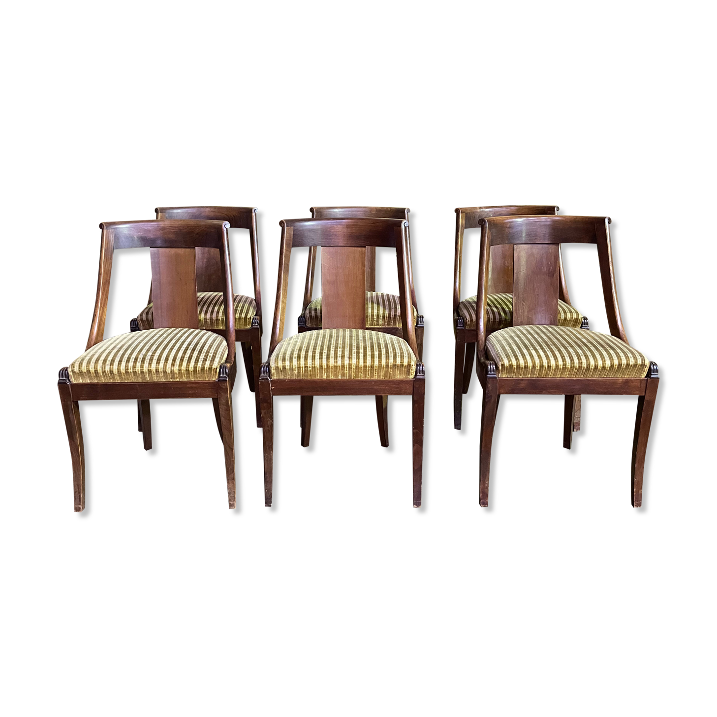 6 empire gondola chairs in mahogany and velvet