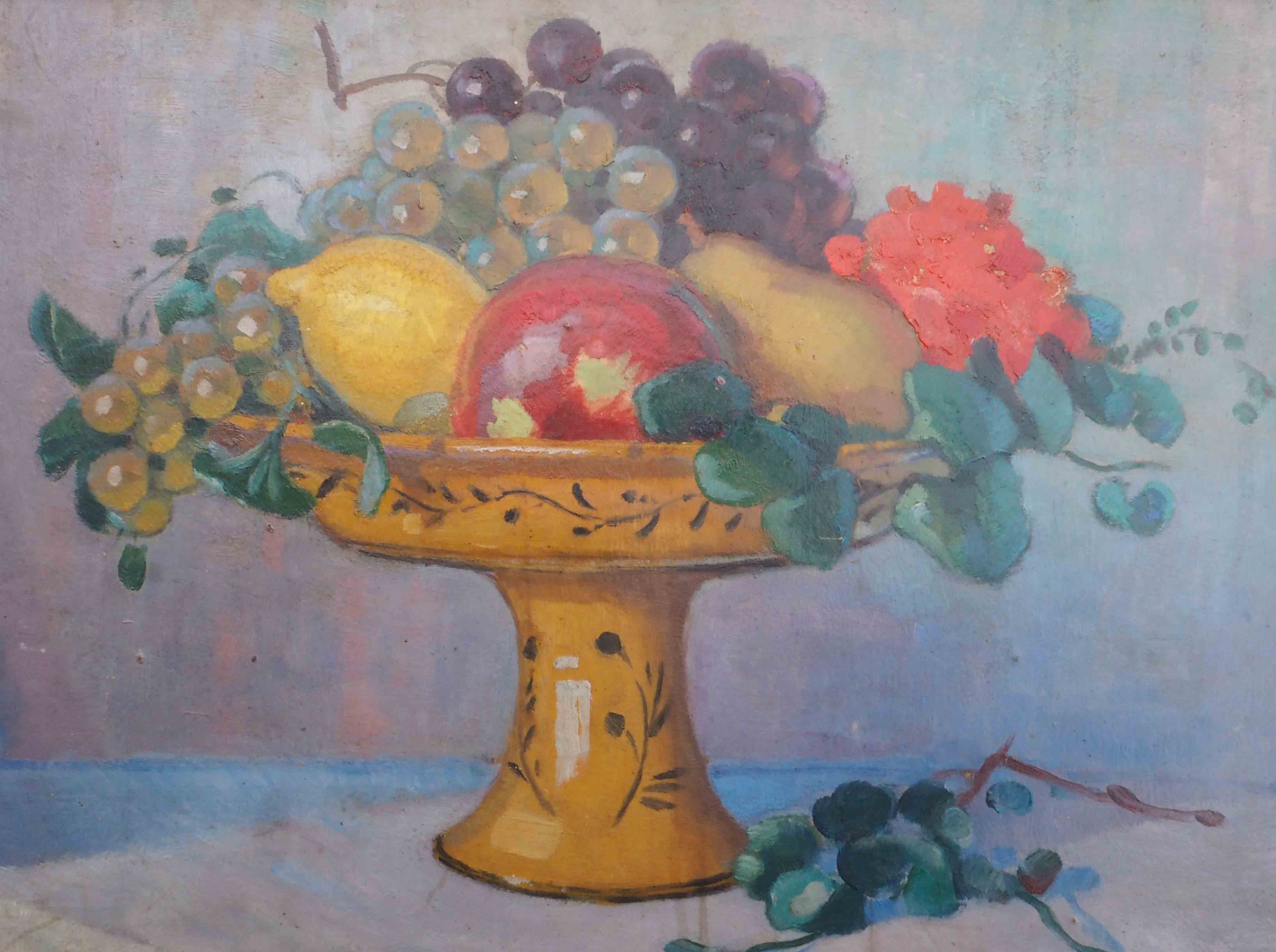 Painting fruit cup by maurice de lambert (1873-1952)