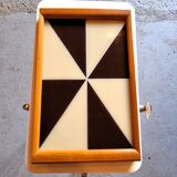 80s glass and wood tray