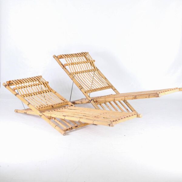 Paire de chaises longues en bambou