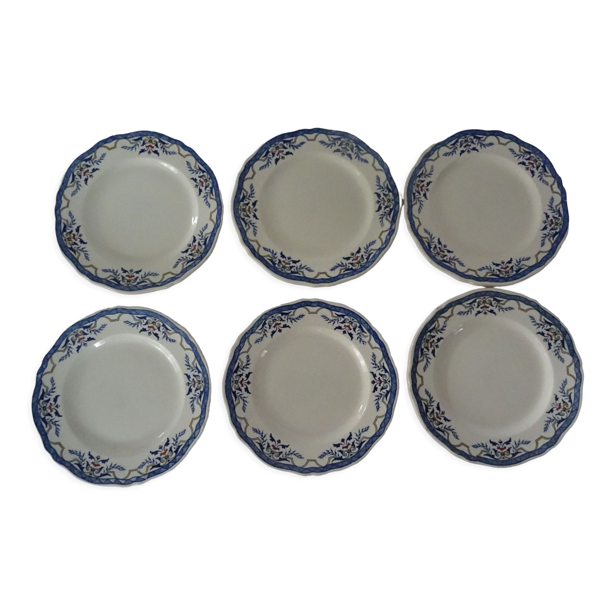 6 plates luneville k & g  villeray décor blue old faience