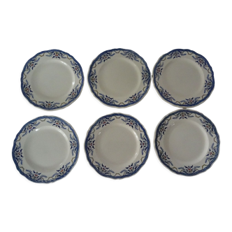 6 plates luneville k & g  villeray décor blue old faience
