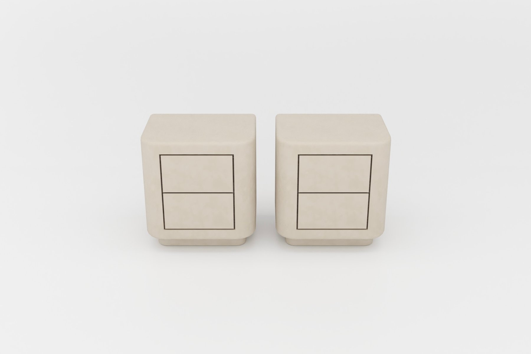 Handmade Textured Plaster Nightstands with Walnut Interior, set of 2