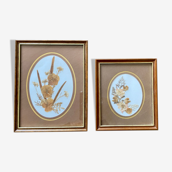 Duo of vintage frames with dried flowers