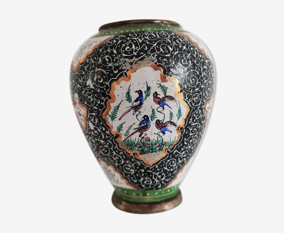 Vase en cuivre émaillé décor perse vers 1940 | Selency