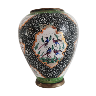 Small copper vase enamelled Persian decoration, circa 1940