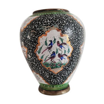 Small copper vase enamelled Persian decoration, circa 1940