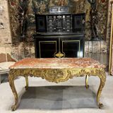 Middle table in gilded wood from the napoleon iii period red marble top