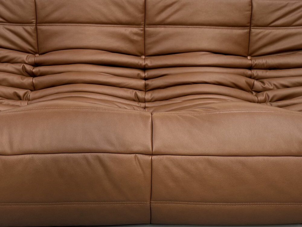 Togo Sofa in Brown leather attributed to Michel Ducaroy for Ligne Roset.