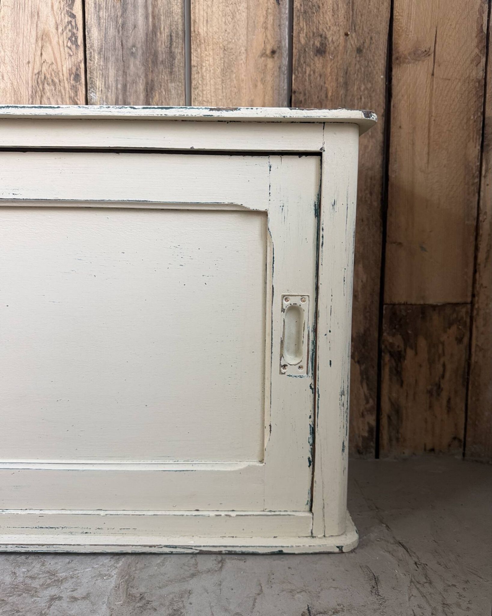 Vintage patinated work cabinet with sliding doors (renovated)
