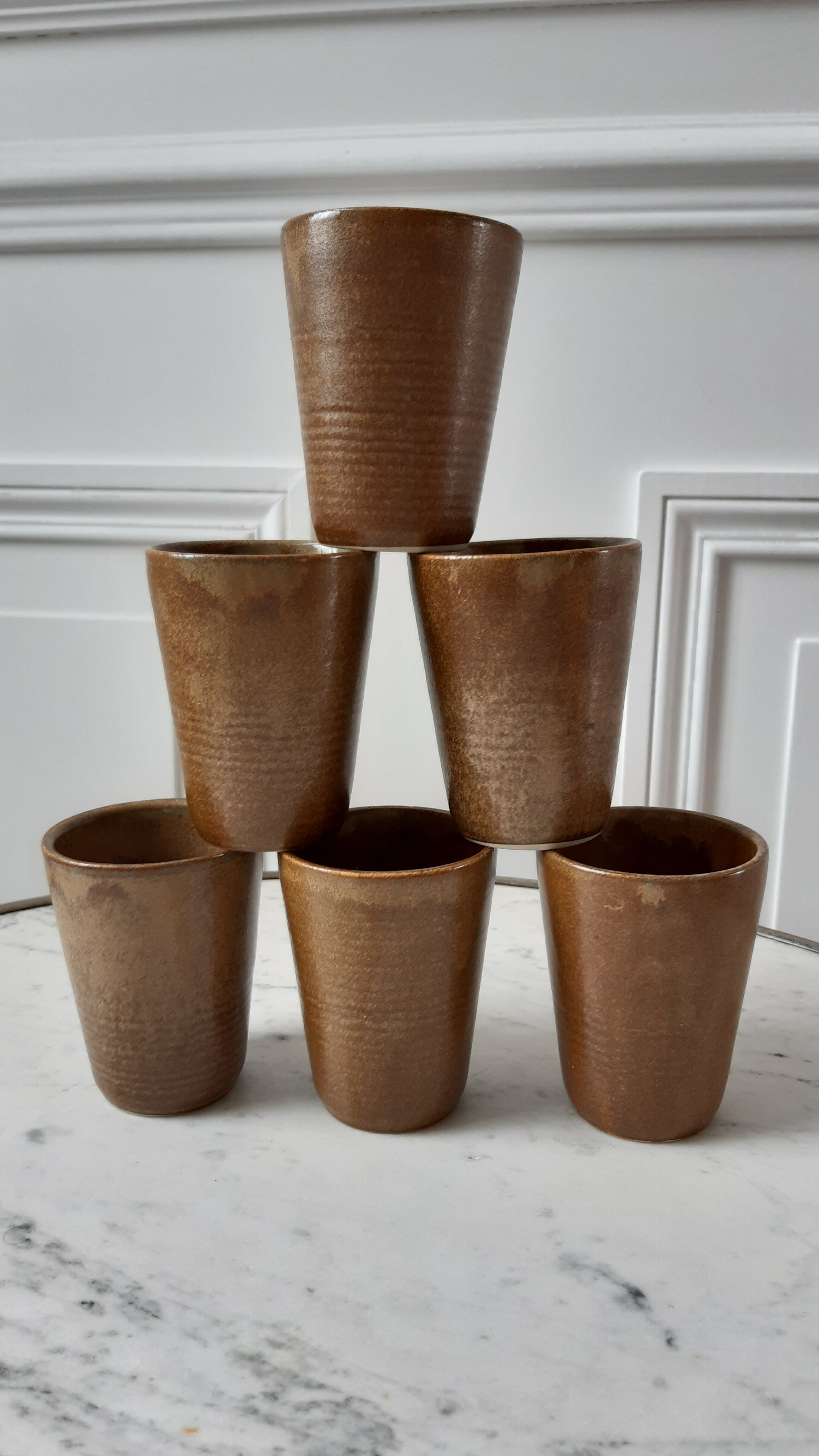 Set of 6 glasses in stoneware Digoin Sarreguemines 70s