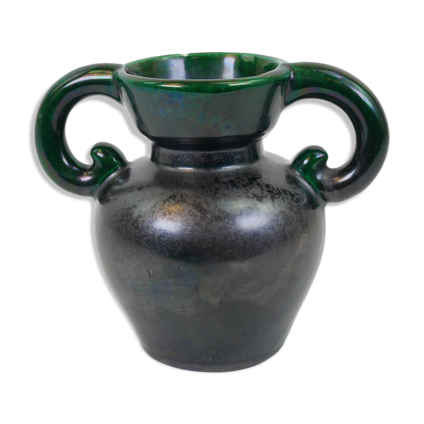 Black and green ceramic vase
