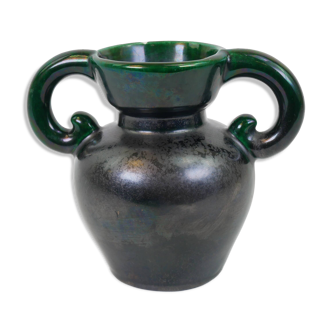 Black and green ceramic vase