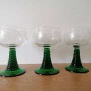 3 twisted green stemmed glasses for Alsace wine, 20 cl
