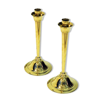 Brass candleholder pair by Lars Holmström 1960s, Sweden