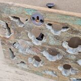 teak coat rack with 6 double cast iron hooks