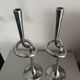Pair of large kare design cast aluminum candlesticks
