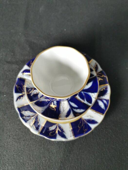 Ensemble café(3) s. yakovleva en cobalt, russie impériale lomonosov