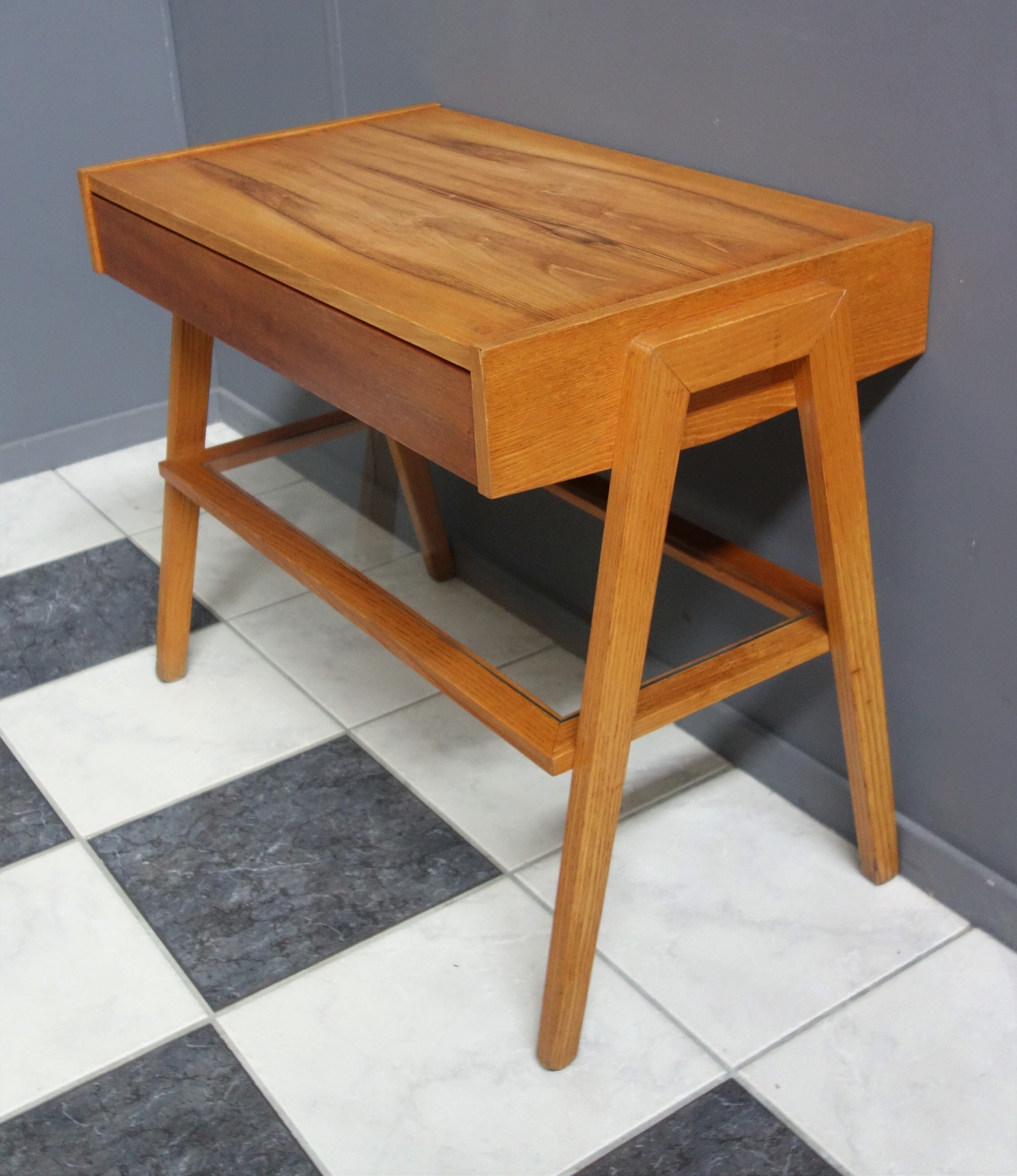 TV table with drawer and Glas tray 1970s Lanakroun Czech