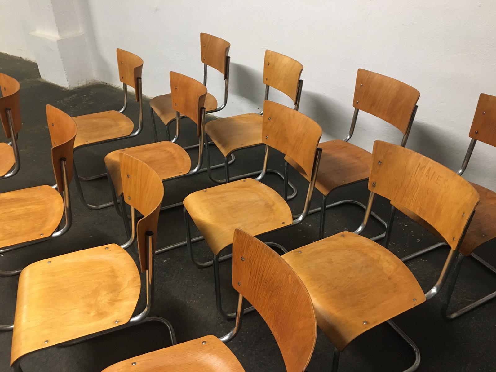 Set of 12 tubular steel chairs Mart Stam