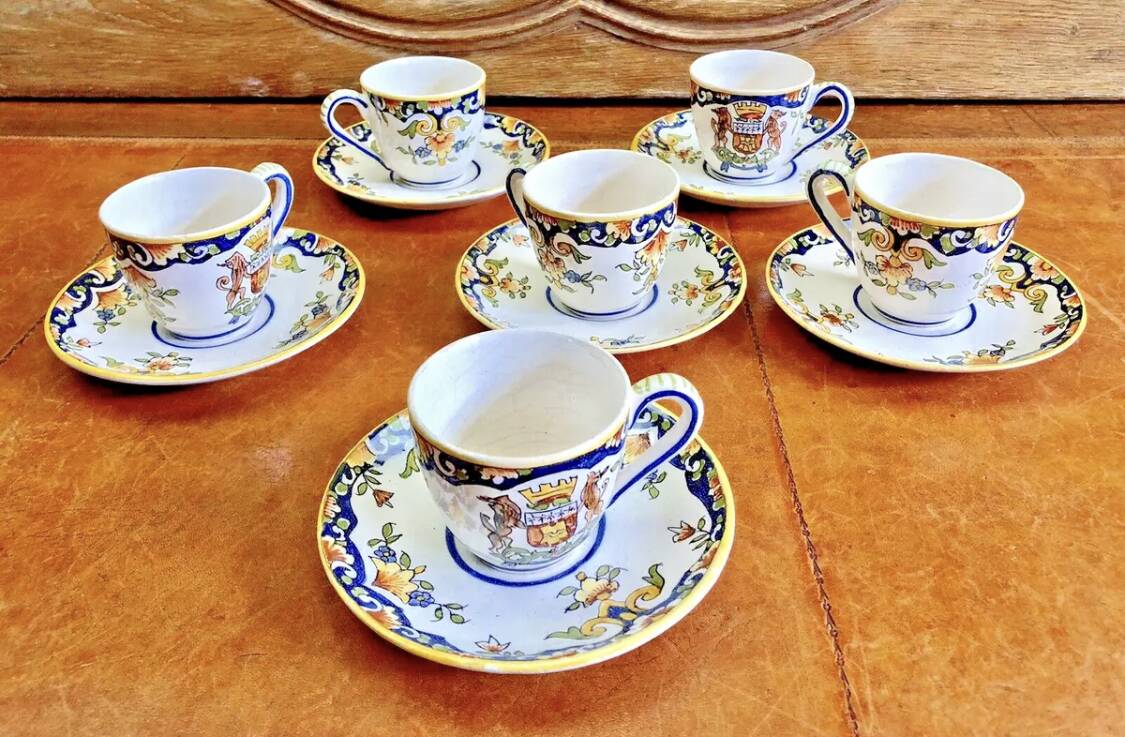 6 old Devres Fourmaintraux Rouen coffee cups Dinan model 19th century