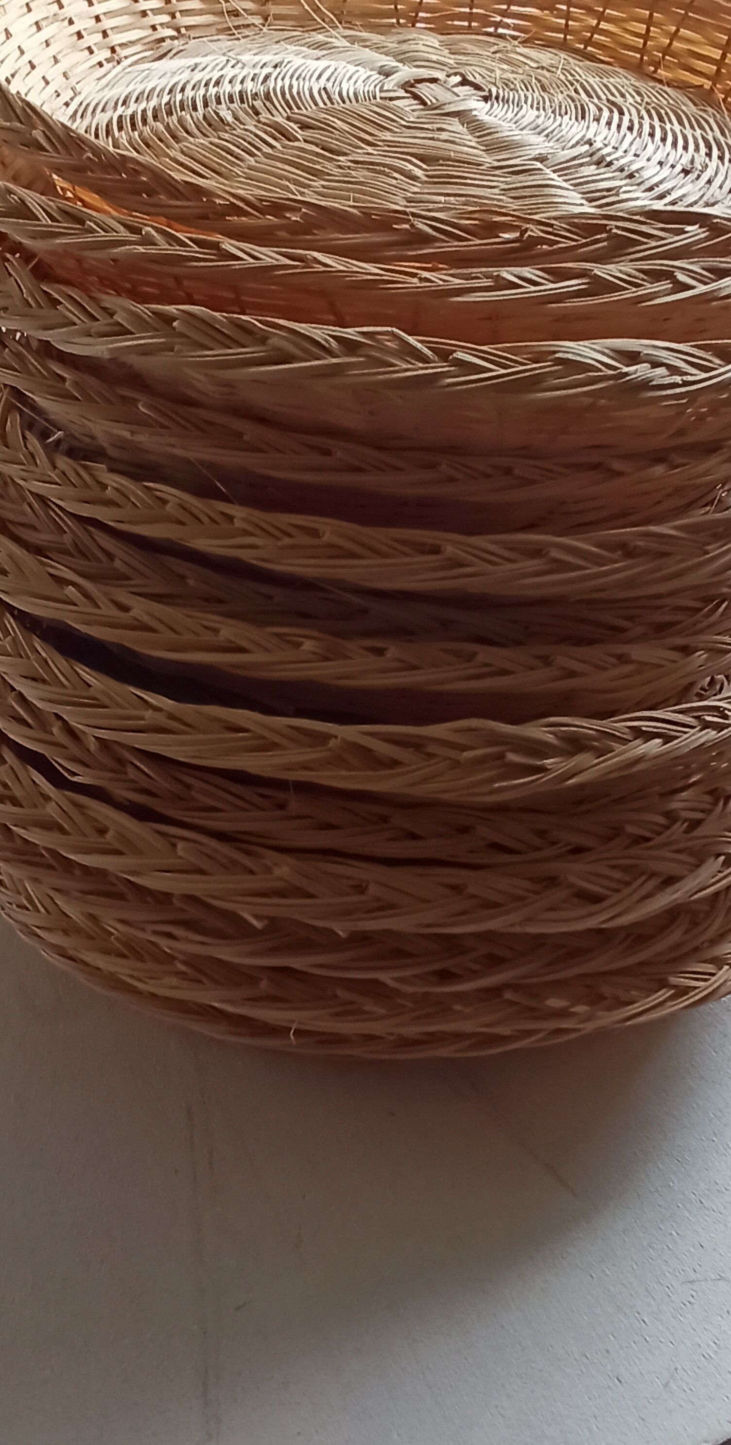 Wall composition of vintage baskets