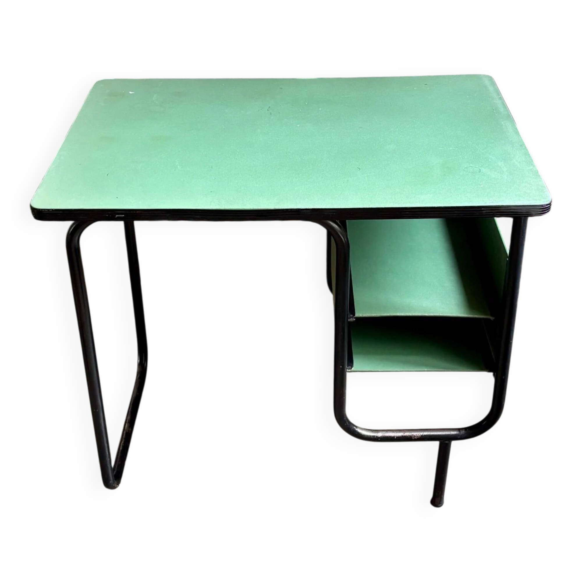 Bureau en métal noir et vinyle vert