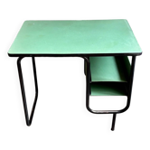 Black metal desk and green vinyl.