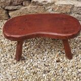 Vintage french hand turned solid oak 4 legged kidney shaped childs stool 3772