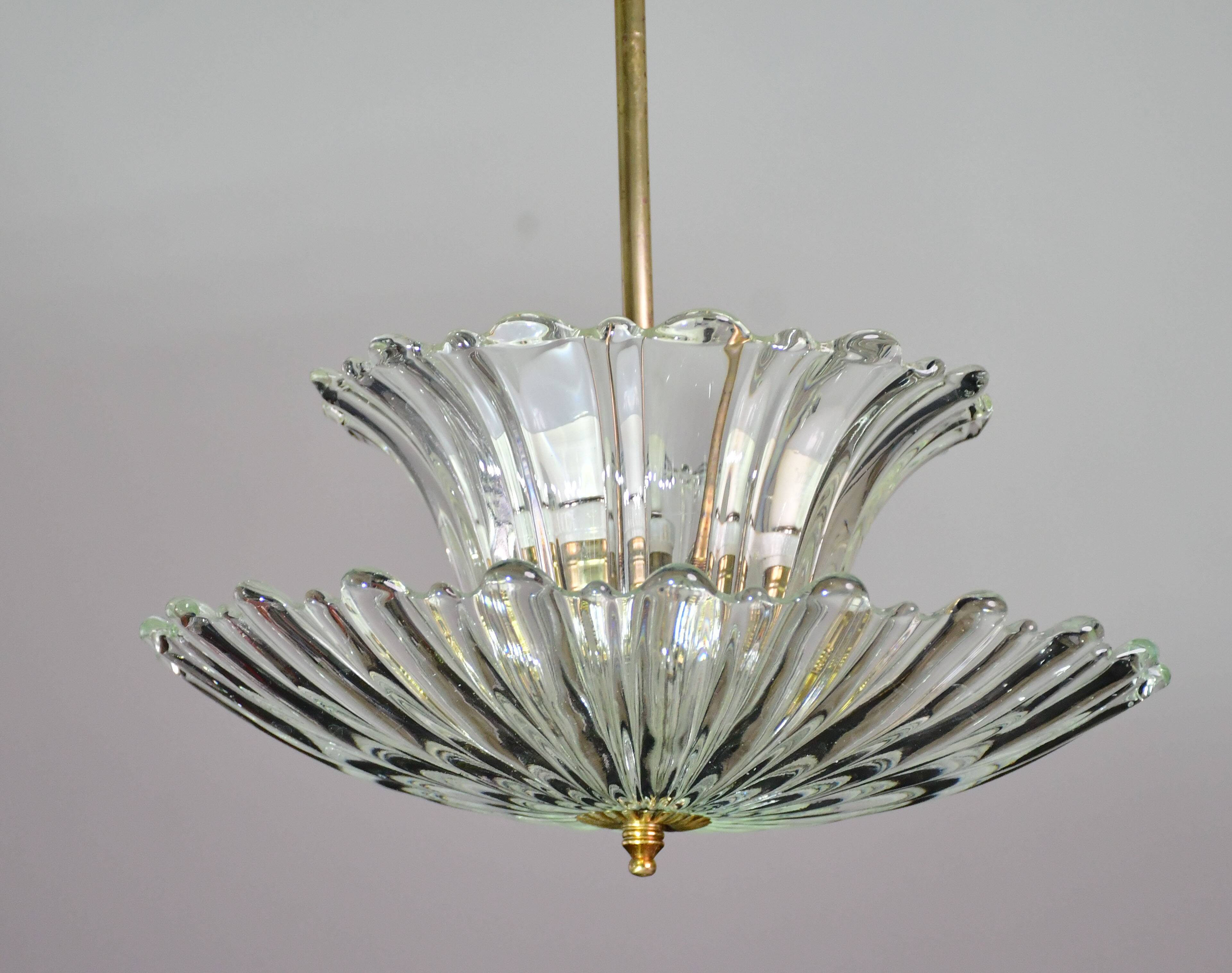 Art Deco pendant light Murano glass by Barovier, 1950