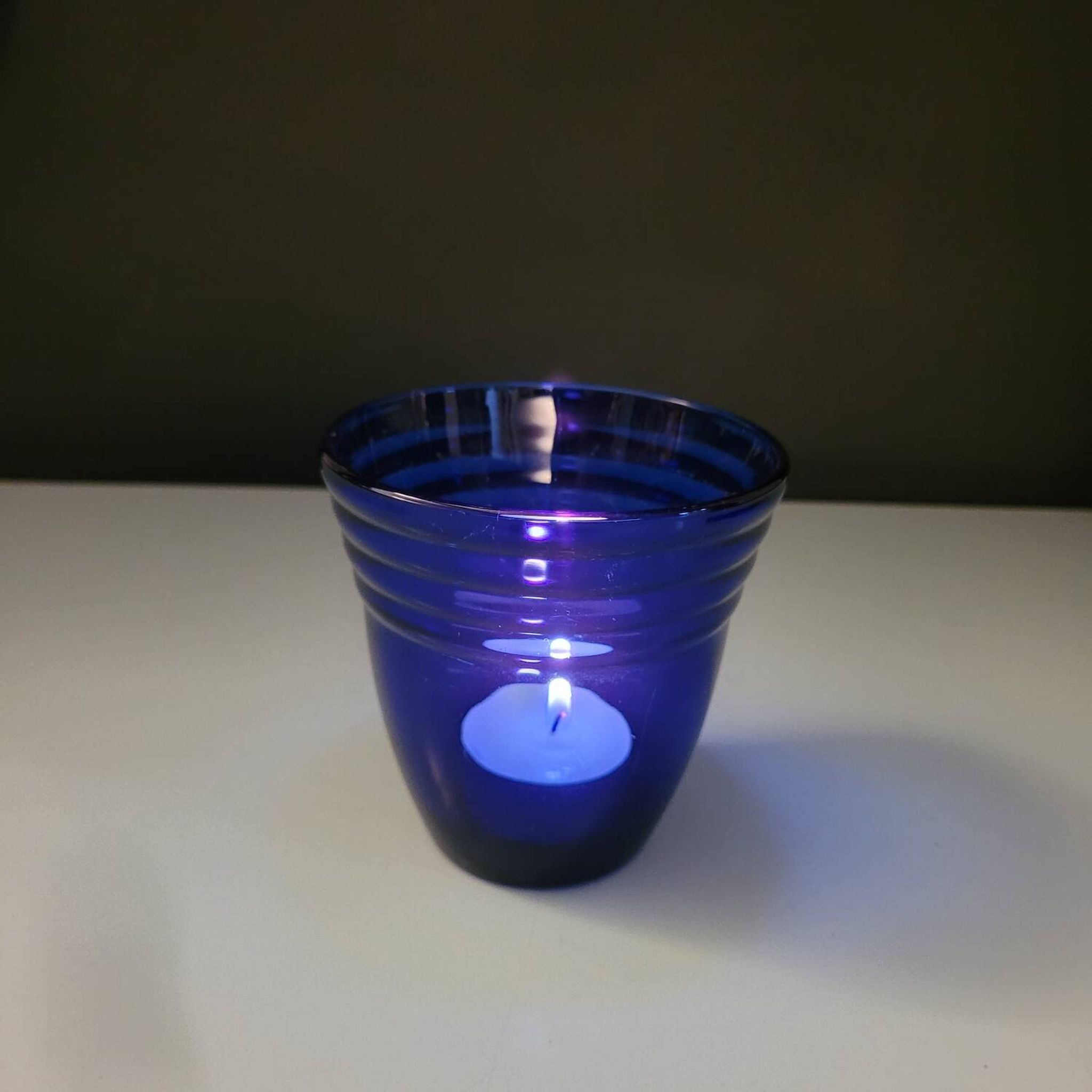 Cobalt blue glass with reliefs – modernist design – France, 1970s