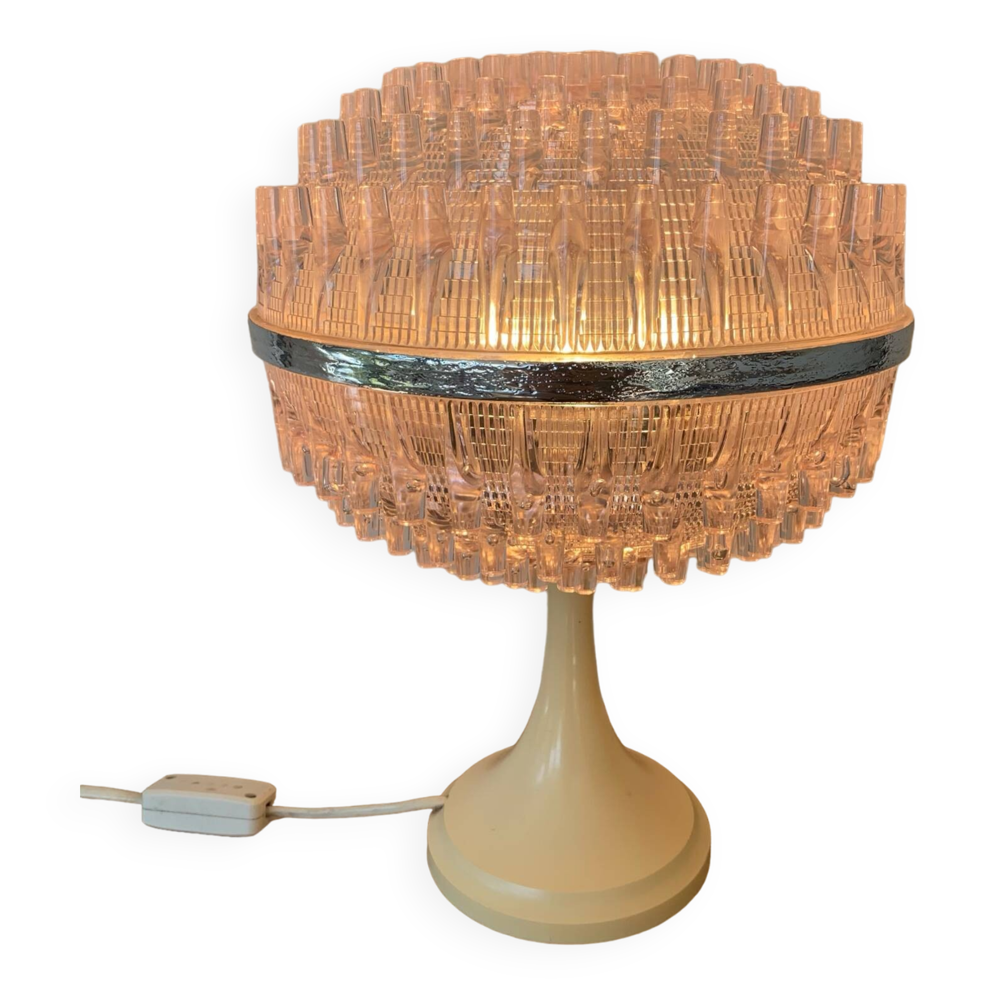 ▪️50s Pop and Modern Plastic Lamp Pink Globe and Cream Base Brand ME