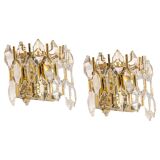 Pair of wall sconces in gilded brass and crystal by Palwa, Germany, 1970s.