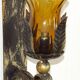 Pair Hand Forged Wrought Iron Medieval Style Wall Lights Amber Glass Shades