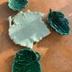 Set of 4 dishes empty pocket enamelled ceramic green lunetta vallauris leaf shape vallauris