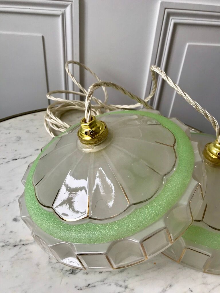 Pair of green granite glass suspensions 50-60s