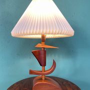 Vintage mid-century modern Danish sculptural teak table lamp