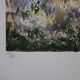 Yvonne Cheffer Delouis: Pink irises by the lake, original signed lithograph.
