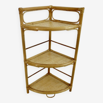 Corner shelf in bamboo rattan 60s 70s