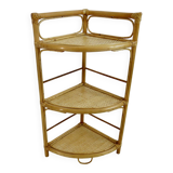 Corner shelf in bamboo rattan 60s 70s