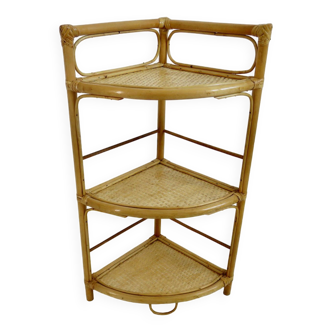 Corner shelf in bamboo rattan 60s 70s