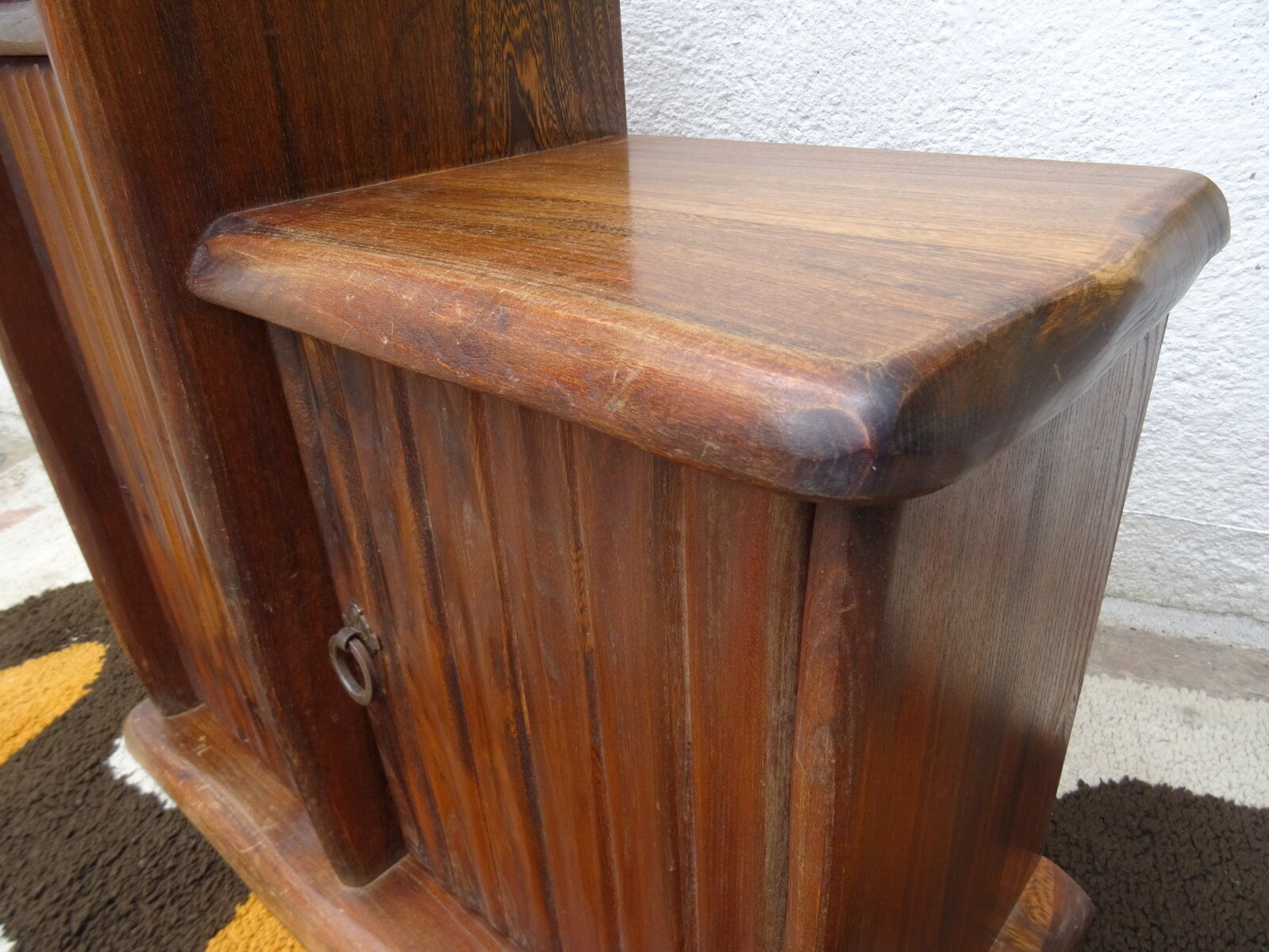 Asymmetrical brutalist furniture in solid elm