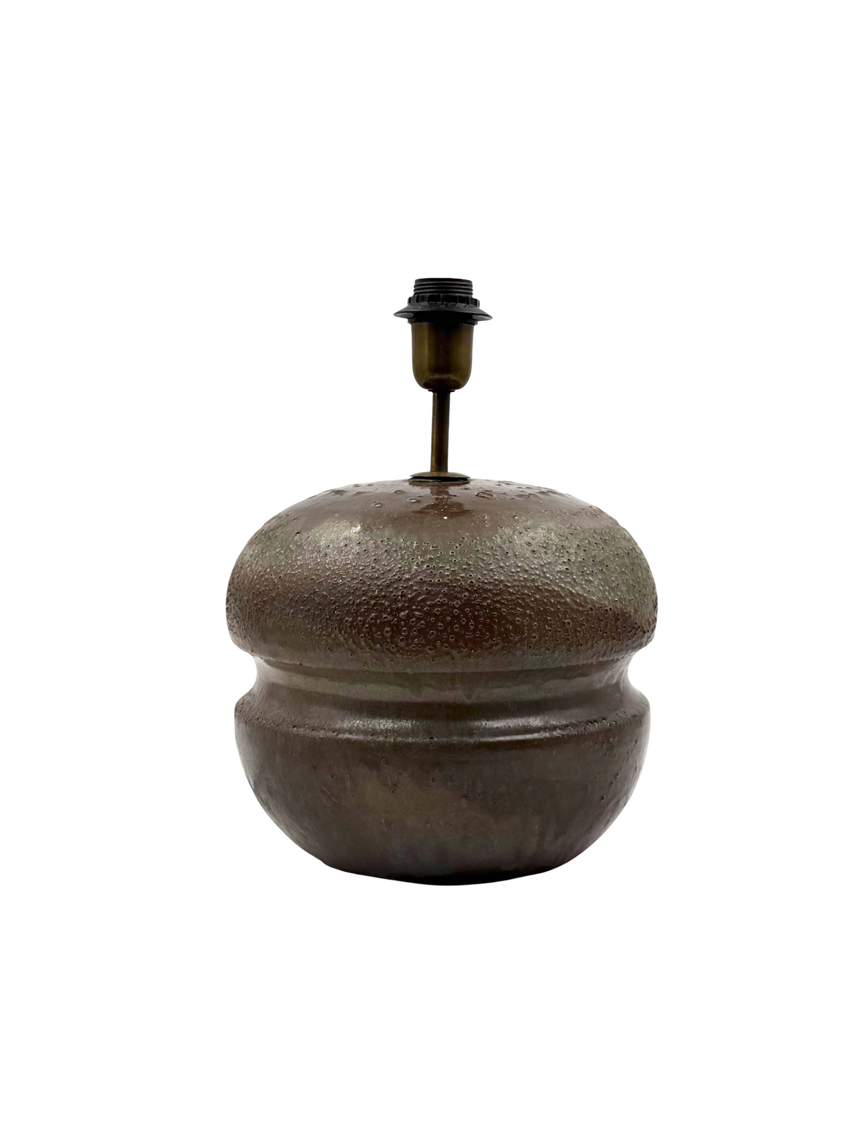 Mid-century modern brown ceramic lamp base,  France 1960s