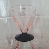 Pink and black etched Art Deco glass