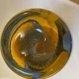 Vase en verre soufflé de Brehat bleu et jaune