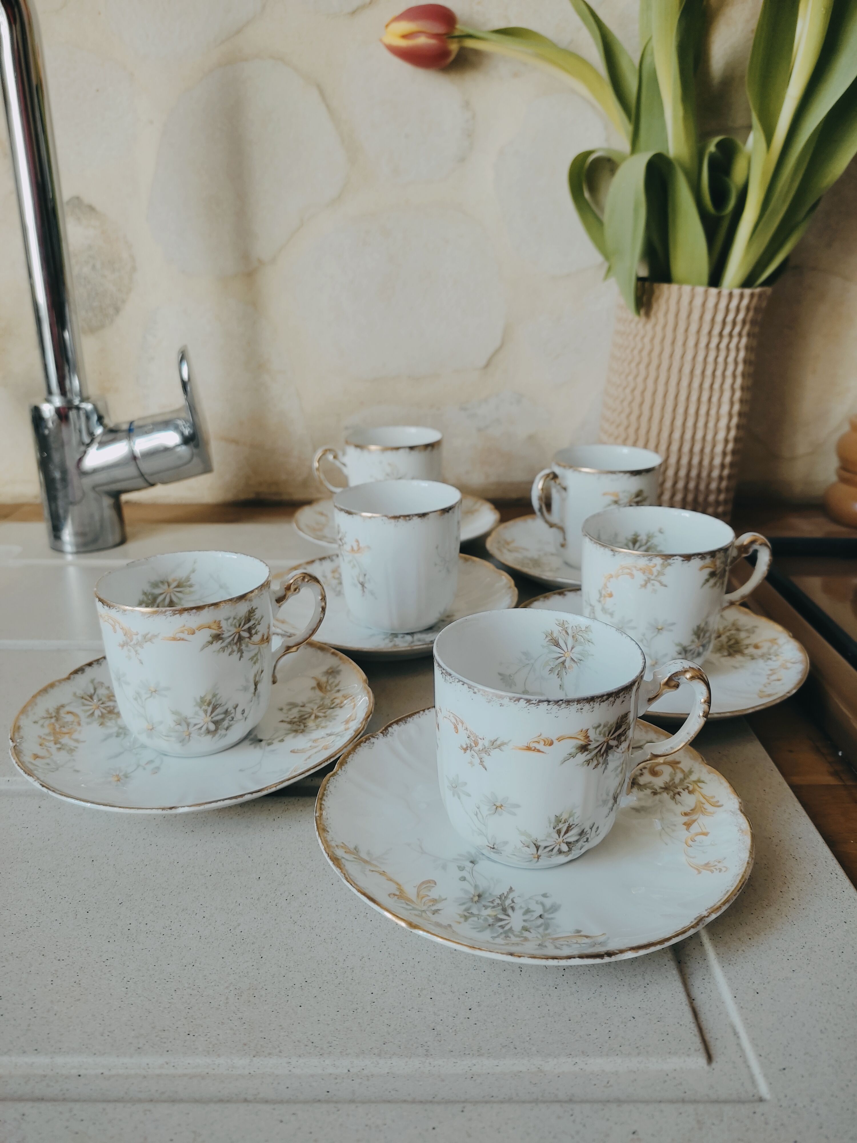 6 fine porcelain coffee cups