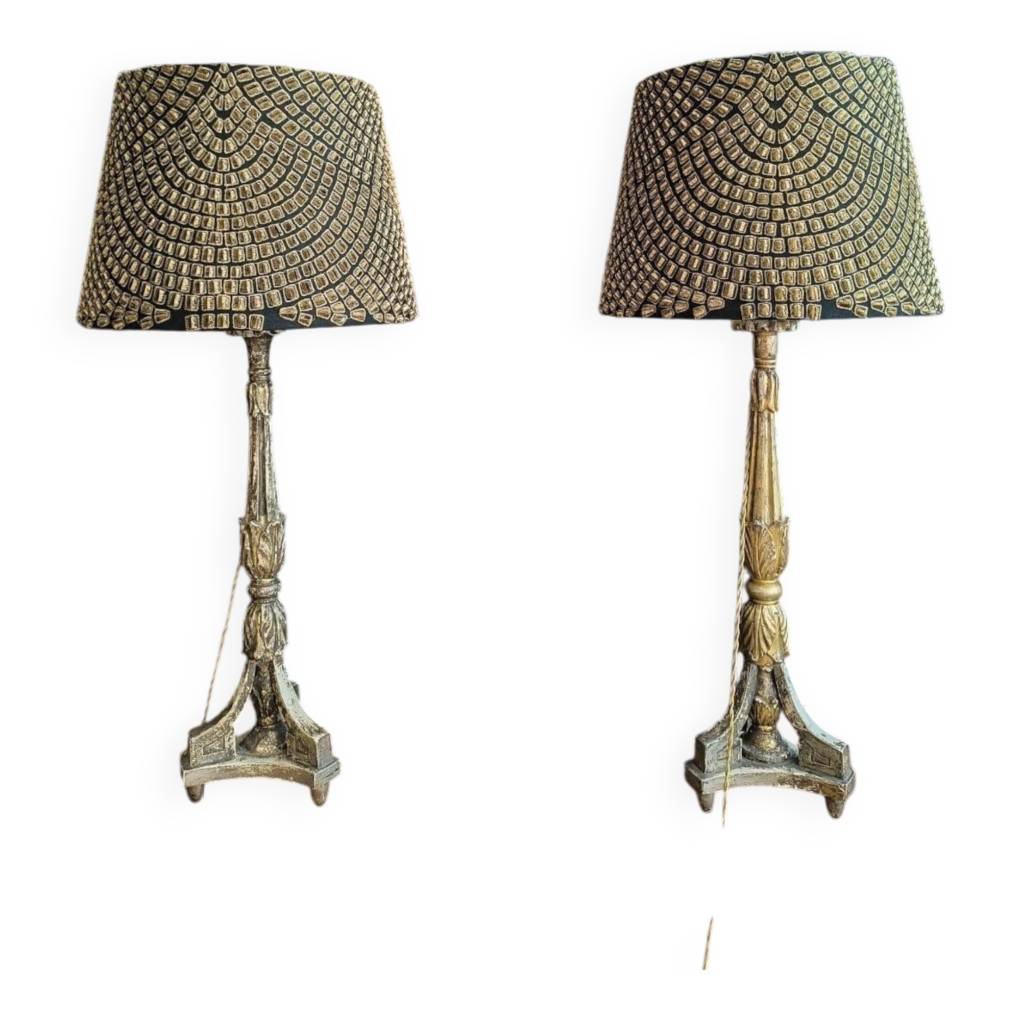 Pair of gilded wooden candlesticks. 19th century.