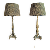 Pair of gilded wooden candlesticks. 19th century.