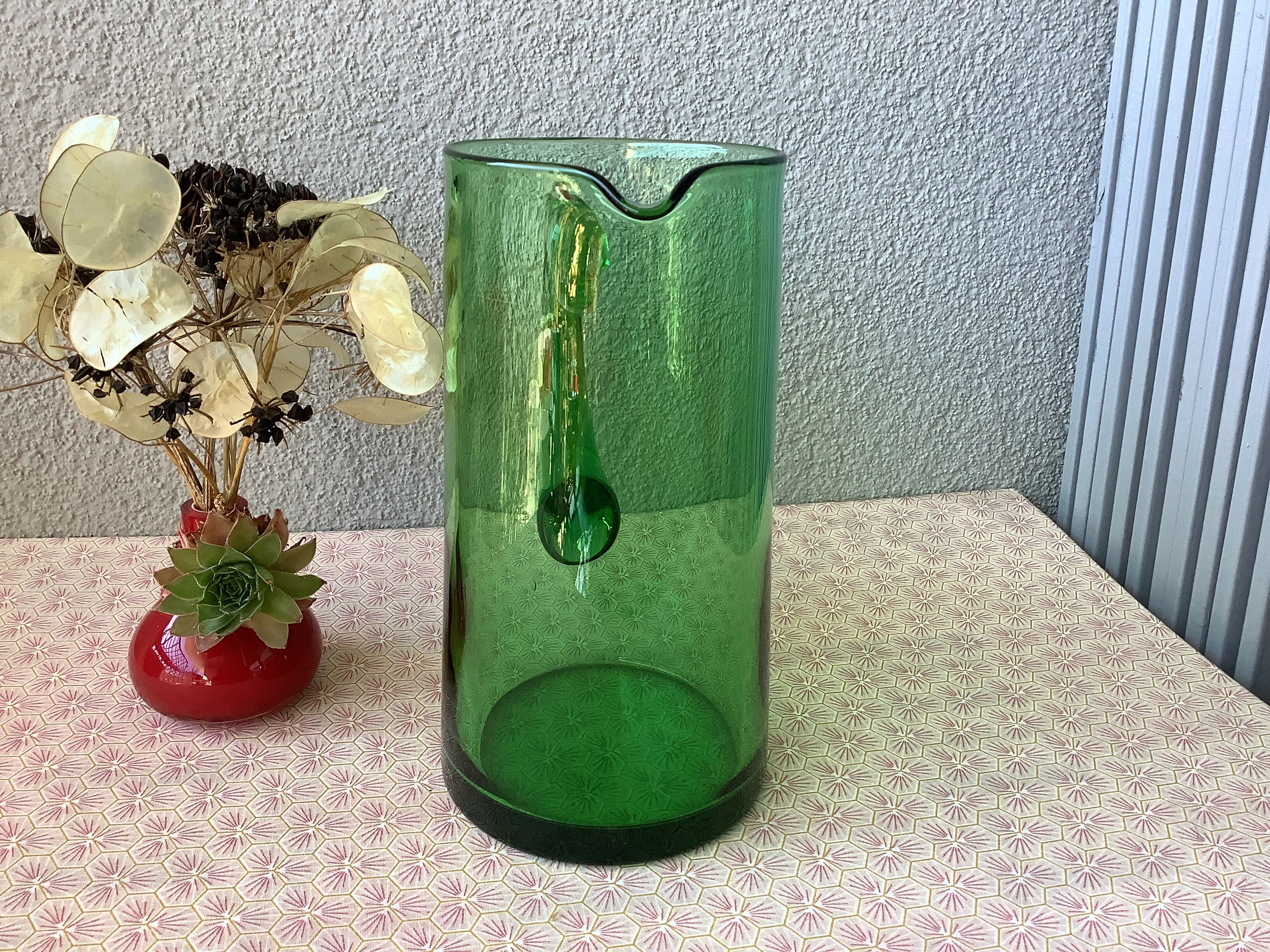 Green blown glass decanter