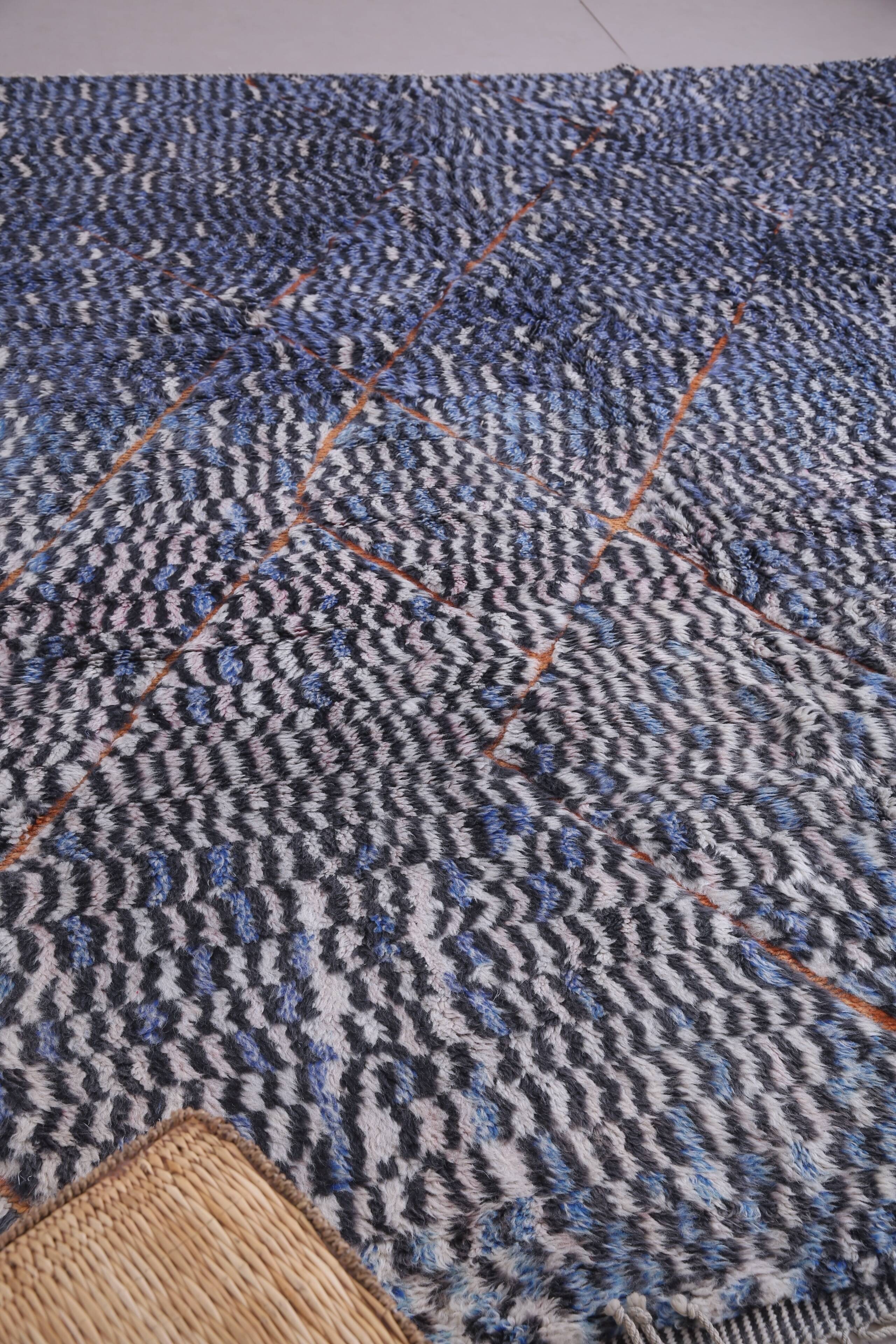 Blue Handmade Beni merirt Rug 258 x 305 cm - Abstract Wool Rug - Berber Rug